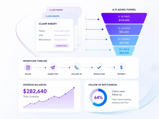 Clean claims dashboard with workflow timeline