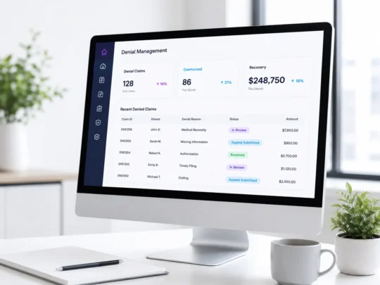 Denial management dashboard in bright office