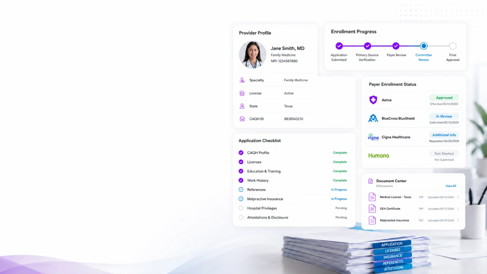 Medical provider enrollment dashboard interface