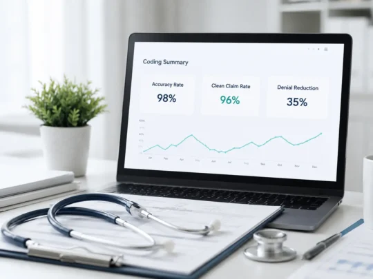 Modern office desk with analytics dashboard