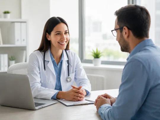 Smiling doctor in modern consultation room