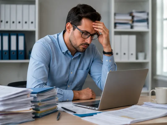 Stressed in the office workspace