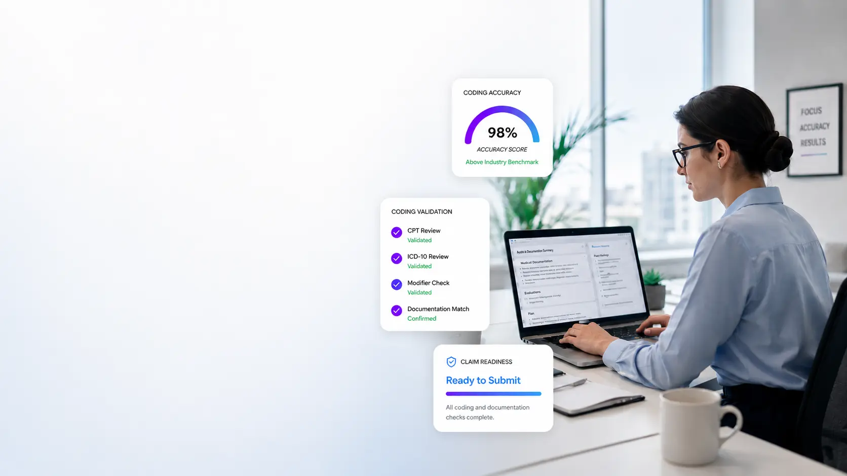 office workspace with coding dashboard