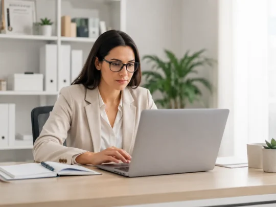 office workspace with focused professional